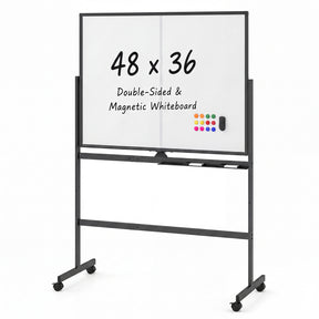 48” x 36” Mobile White Board with Lockable Universal Wheels (White)
