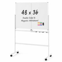 48” x 36” Mobile White Board with Lockable Universal Wheels (White)