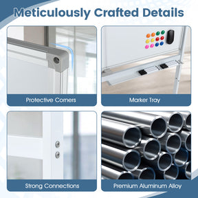 48” x 36” Mobile White Board with Lockable Universal Wheels (White)
