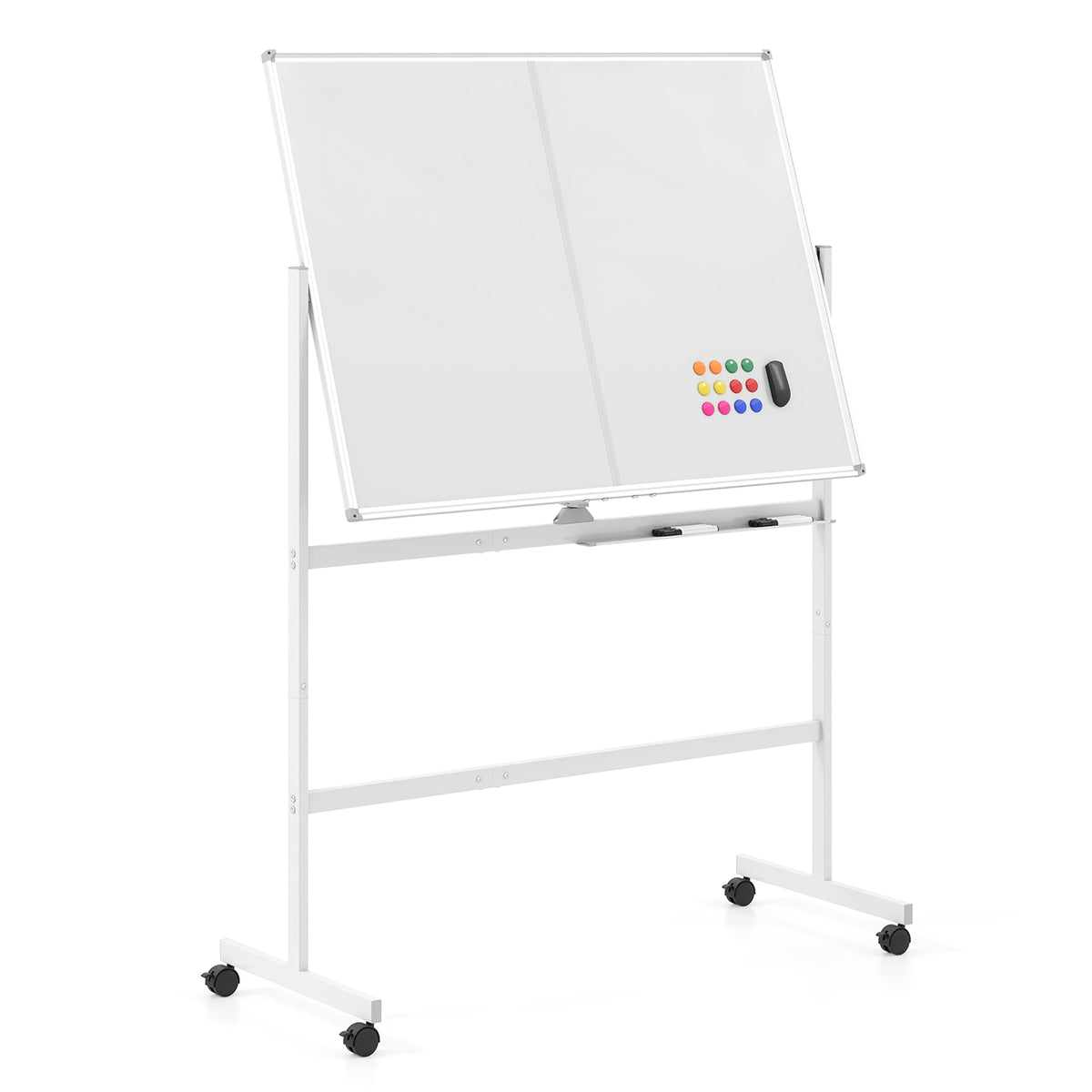 48” x 36” Mobile White Board with Lockable Universal Wheels (White)