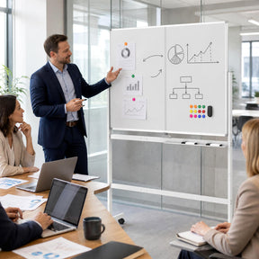 48” x 36” Mobile White Board with Lockable Universal Wheels (White)
