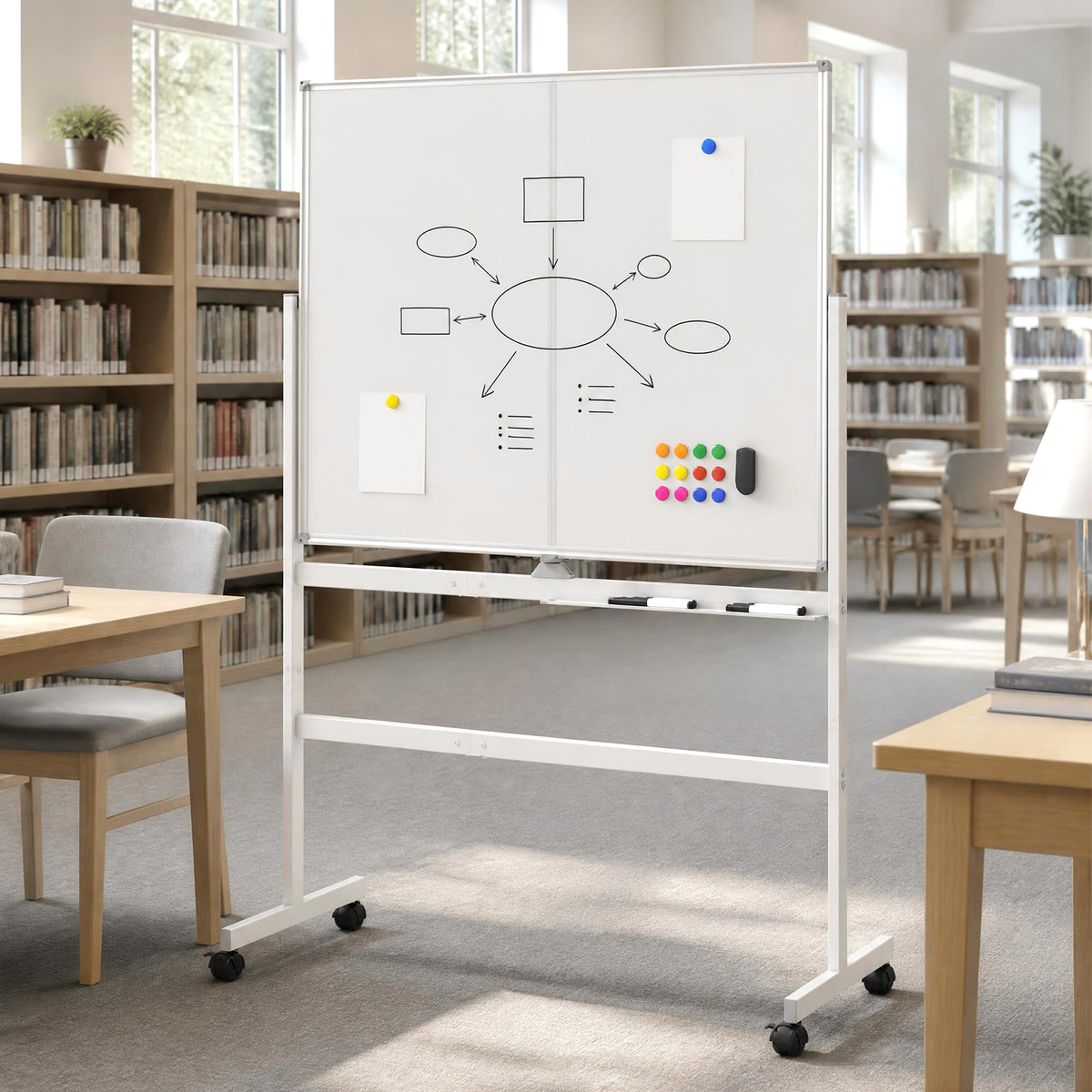 48” x 36” Mobile White Board with Lockable Universal Wheels (White)