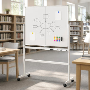 48” x 36” Mobile White Board with Lockable Universal Wheels (White)