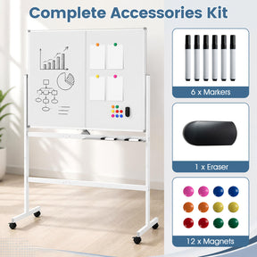 48” x 36” Mobile White Board with Lockable Universal Wheels (White)