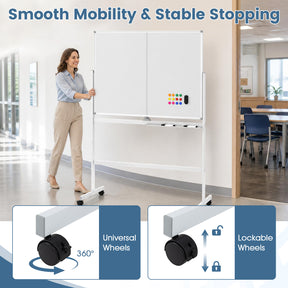 48” x 36” Mobile White Board with Lockable Universal Wheels (White)