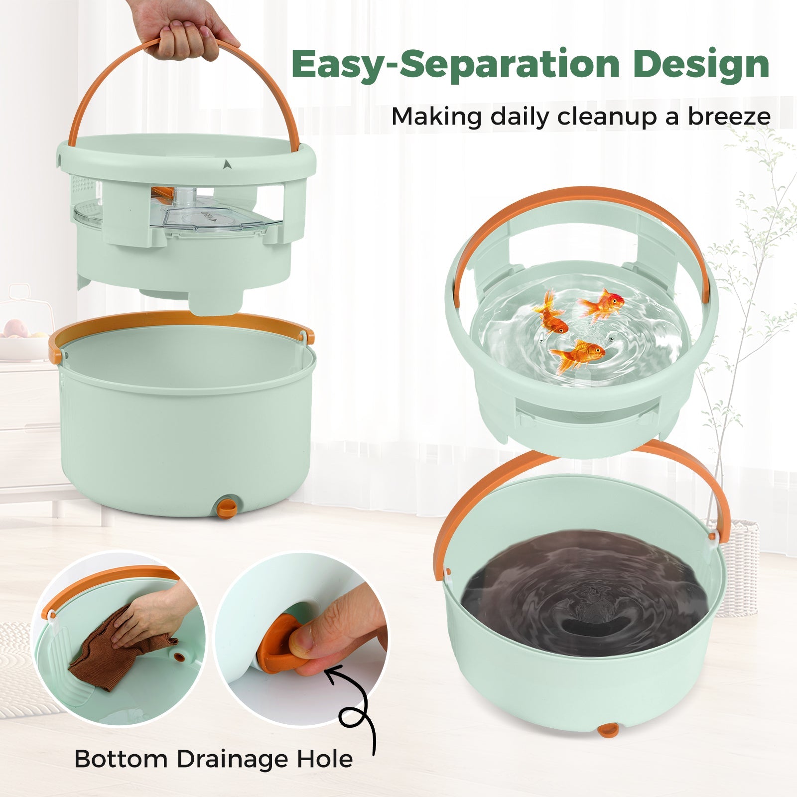 Flat Floor Mop and Bucket System with Mope Heads and Washable Microfiber Pads