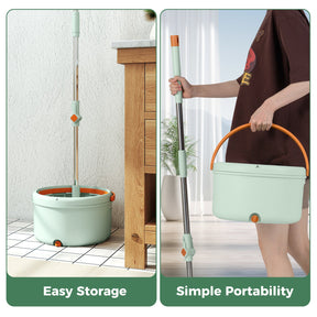 Flat Floor Mop and Bucket System with Mope Heads and Washable Microfiber Pads
