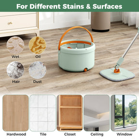 Flat Floor Mop and Bucket System with Mope Heads and Washable Microfiber Pads