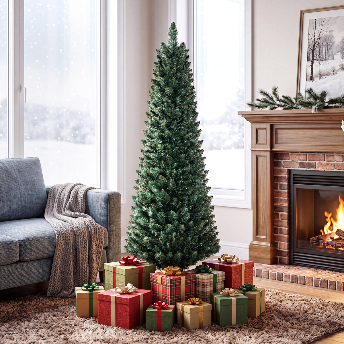 Hikidspace 1.5/1.8/2.1/2.4/2.7M Artificial Pencil Christmas Tree, Balsam Fir, Green