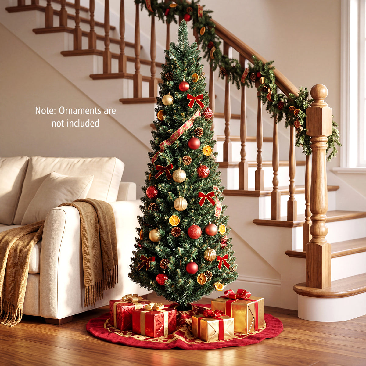Hikidspace 1.5/1.8/2.1/2.4/2.7M Artificial Pencil Christmas Tree, Balsam Fir, Green