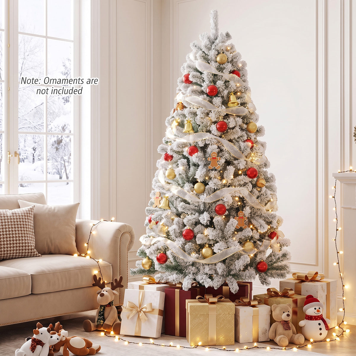 Hikidspace 1.8M White Artificial Holiday Christmas Tree with 600 PVC Tips for Christmas Decoration
