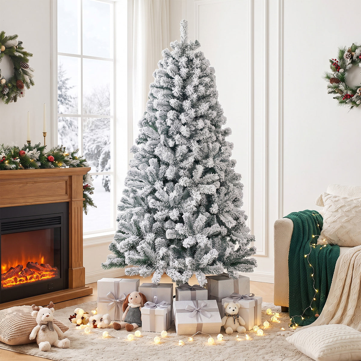 Hikidspace 1.8M White Artificial Holiday Christmas Tree with 600 PVC Tips for Christmas Decoration