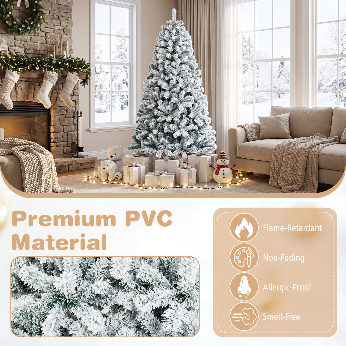 Hikidspace 1.8M White Artificial Holiday Christmas Tree with 600 PVC Tips for Christmas Decoration
