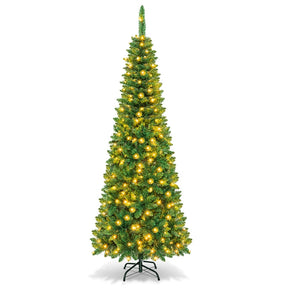 135/198/230cm Artificial Pencil Tree, Full Christmas Decoration Tree with 226/708/1085 PVC Branch Tips & 150/250/350 LED Lights