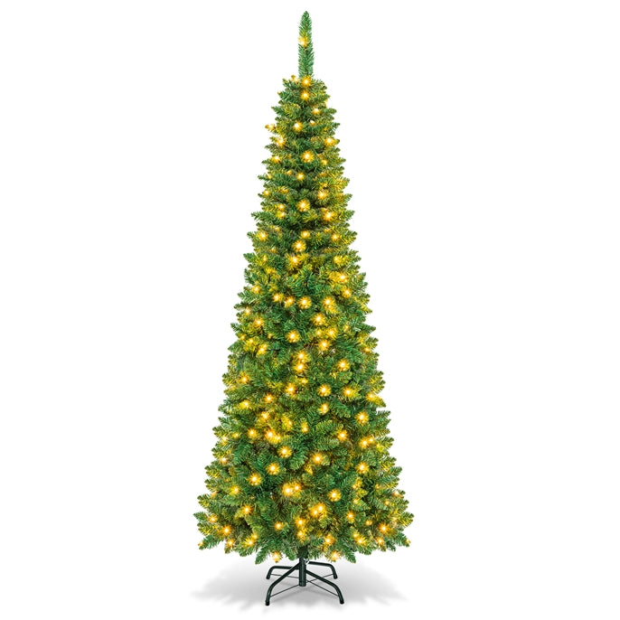 135/198/230cm Artificial Pencil Tree, Full Christmas Decoration Tree with 226/708/1085 PVC Branch Tips & 150/250/350 LED Lights