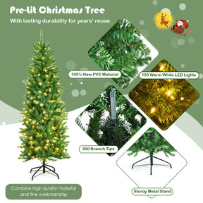 Pre Lit Christmas Tree Slim LED Xmas Tree Home Christmas Decoration Lights Green Outdoor