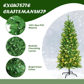 Pre Lit Christmas Tree Slim LED Xmas Tree Home Christmas Decoration Lights Green Outdoor
