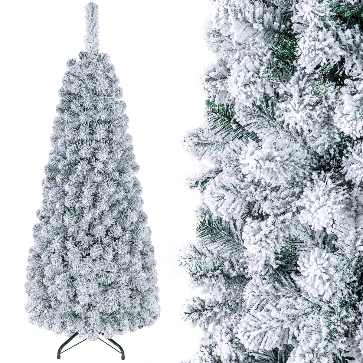 Hikidspace 1.4/1.8/2.27M Snow Flocked Prelit Christmas Tree with LED Lights