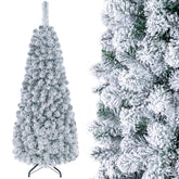 Hikidspace 1.4/1.8/2.27M Snow Flocked Prelit Christmas Tree with LED Lights