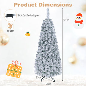 Hikidspace 1.4/1.8/2.27M Snow Flocked Prelit Christmas Tree with LED Lights