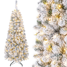 Hikidspace 1.4/1.8/2.27M Snow Flocked Prelit Christmas Tree with LED Lights