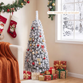 Hikidspace 1.4/1.8/2.27M Snow Flocked Prelit Christmas Tree with LED Lights