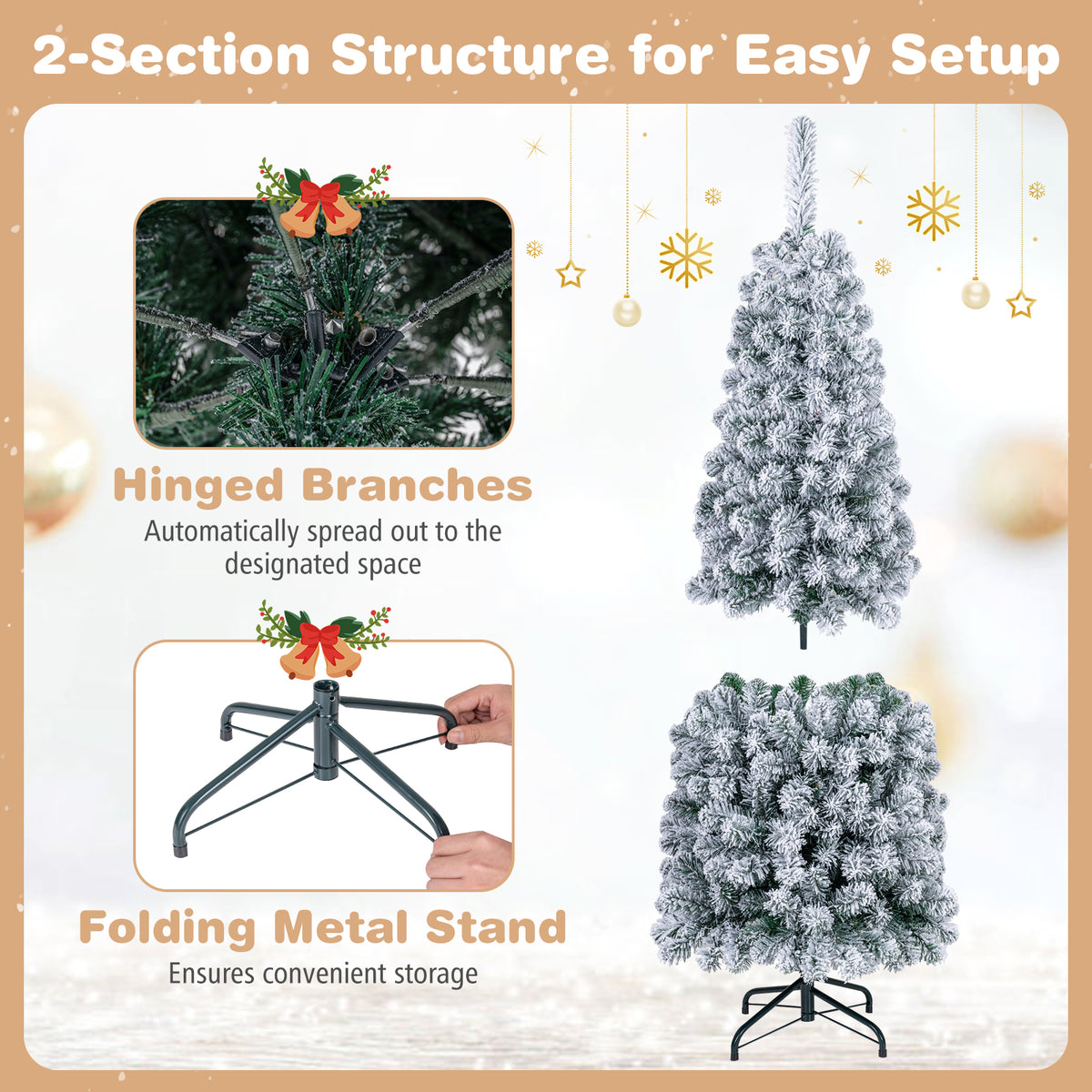 Hikidspace 1.4/1.8/2.27M Snow Flocked Prelit Christmas Tree with LED Lights