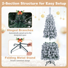 Hikidspace 1.4/1.8/2.27M Snow Flocked Prelit Christmas Tree with LED Lights