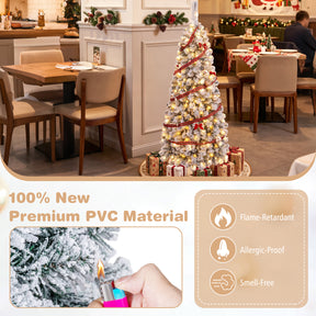 Hikidspace 1.4/1.8/2.27M Snow Flocked Prelit Christmas Tree with LED Lights