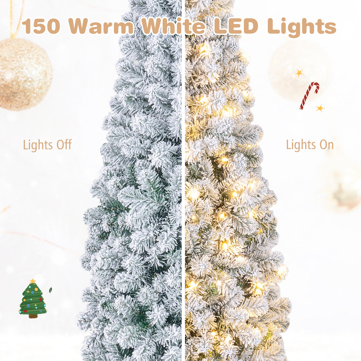 Hikidspace 1.4/1.8/2.27M Snow Flocked Prelit Christmas Tree with LED Lights