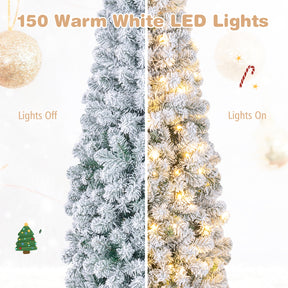 Hikidspace 1.4/1.8/2.27M Snow Flocked Prelit Christmas Tree with LED Lights
