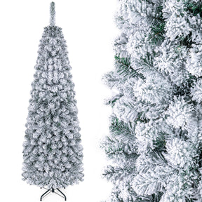 Hikidspace 1.4/1.8/2.27M Snow Flocked Prelit Christmas Tree with LED Lights