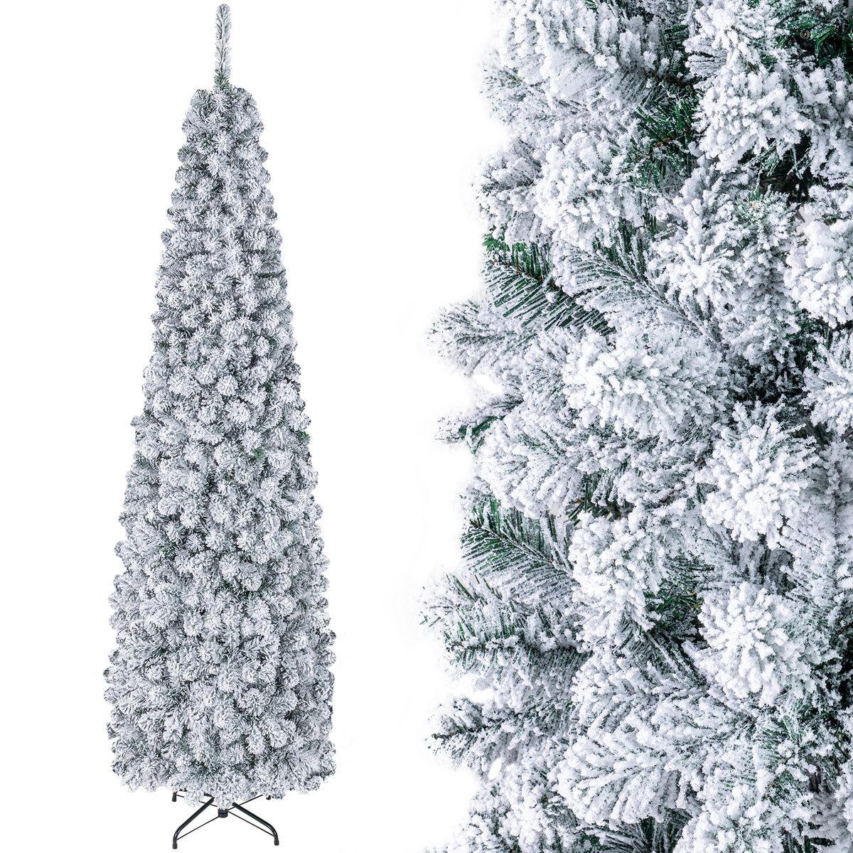 Hikidspace 1.4/1.8/2.27M Snow Flocked Prelit Christmas Tree with LED Lights