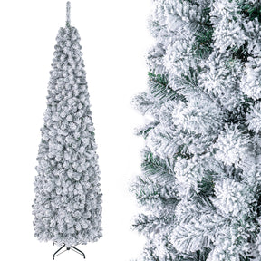 Hikidspace 1.4/1.8/2.27M Snow Flocked Prelit Christmas Tree with LED Lights