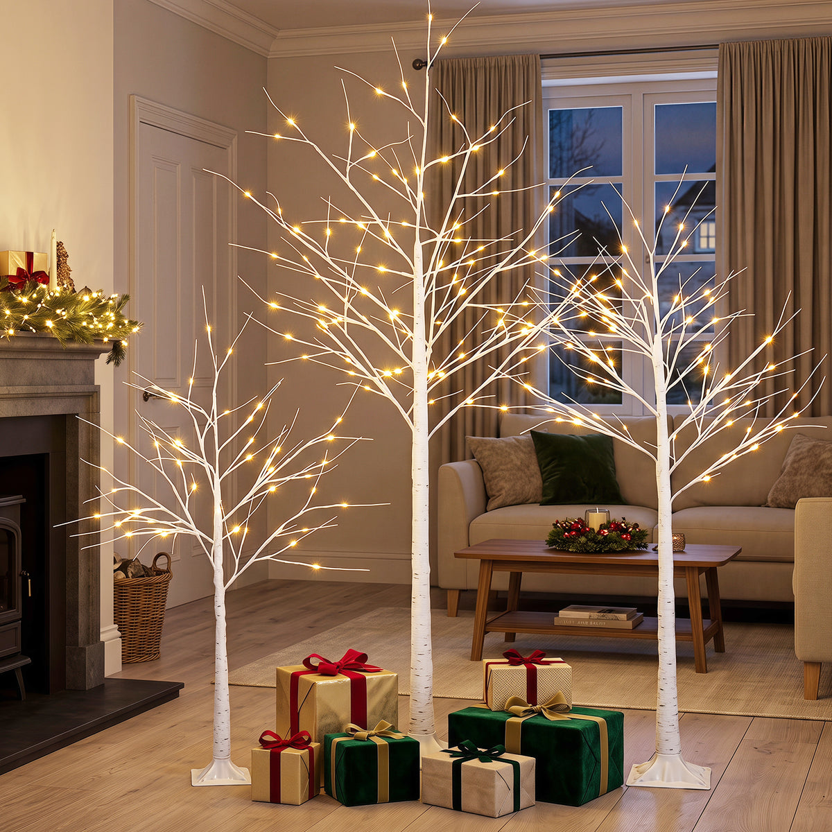 Hikidspace 134/163/194 CM Lighted Birch Tree for Christmas Thanksgiving, White