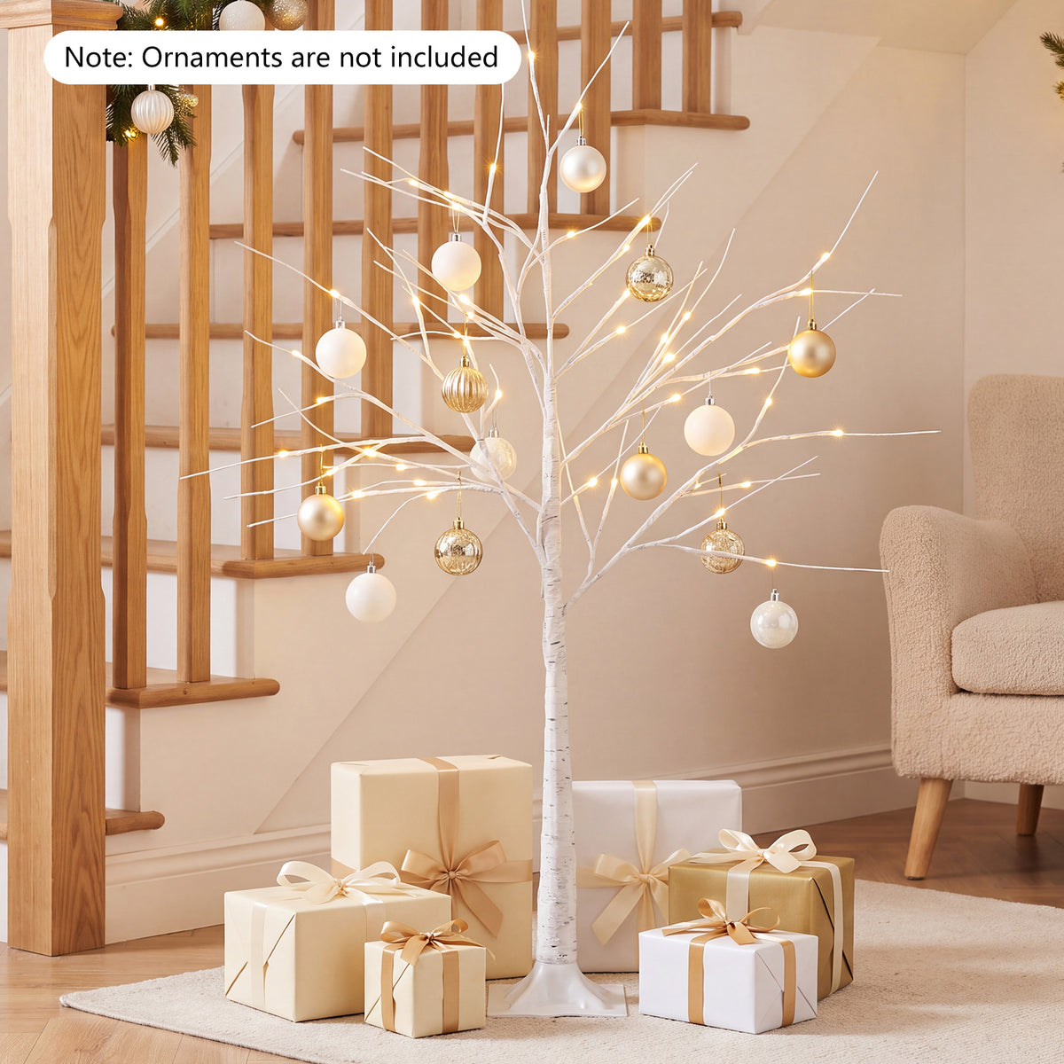 Hikidspace 134/163/194 CM Lighted Birch Tree for Christmas Thanksgiving, White