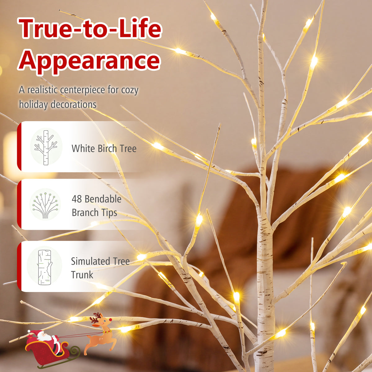 Hikidspace 134/163/194 CM Lighted Birch Tree for Christmas Thanksgiving, White