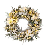 Hikidspace Christmas Wreath, 60CM/24 Inch Pre-Lit Snow Flocked Xmas Wreath