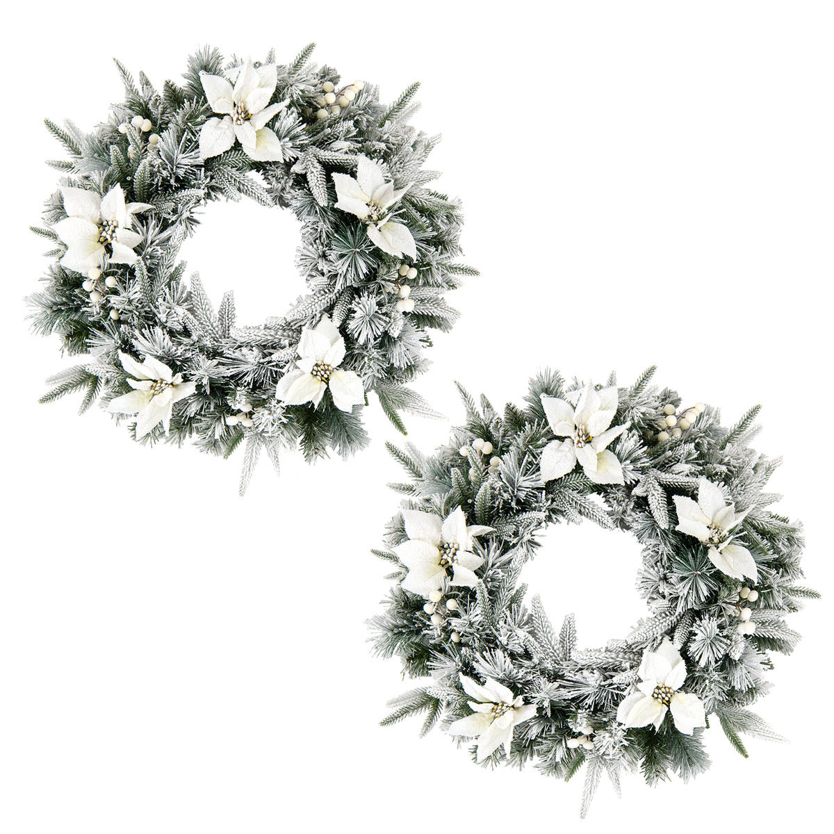 Hikidspace Christmas Wreath, 60CM/24 Inch Pre-Lit Snow Flocked Xmas Wreath