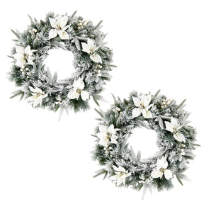 Hikidspace Christmas Wreath, 60CM/24 Inch Pre-Lit Snow Flocked Xmas Wreath