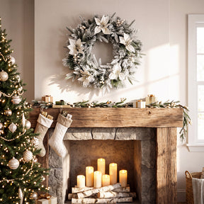 Hikidspace Christmas Wreath, 60CM/24 Inch Pre-Lit Snow Flocked Xmas Wreath