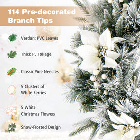 Hikidspace Christmas Wreath, 60CM/24 Inch Pre-Lit Snow Flocked Xmas Wreath