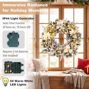 Hikidspace Christmas Wreath, 60CM/24 Inch Pre-Lit Snow Flocked Xmas Wreath