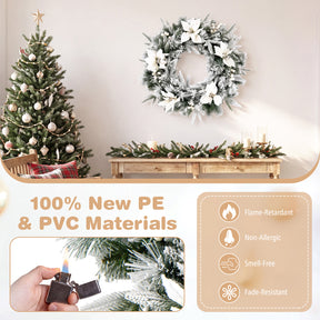 Hikidspace Christmas Wreath, 60CM/24 Inch Pre-Lit Snow Flocked Xmas Wreath