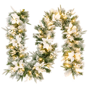 Hikidspace 280cm Christmas Garland, Pre-Lit Flocked Garland w/180 Tips