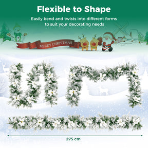 Hikidspace 280cm Christmas Garland, Pre-Lit Flocked Garland w/180 Tips