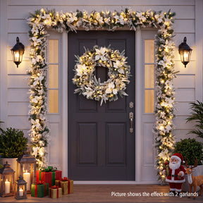 Hikidspace 280cm Christmas Garland, Pre-Lit Flocked Garland w/180 Tips