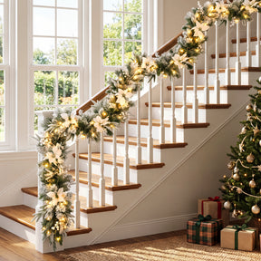 Hikidspace 280cm Christmas Garland, Pre-Lit Flocked Garland w/180 Tips
