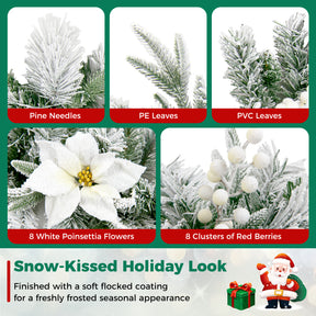Hikidspace 280cm Christmas Garland, Pre-Lit Flocked Garland w/180 Tips