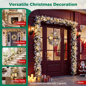 Hikidspace 280cm Christmas Garland, Pre-Lit Flocked Garland w/180 Tips